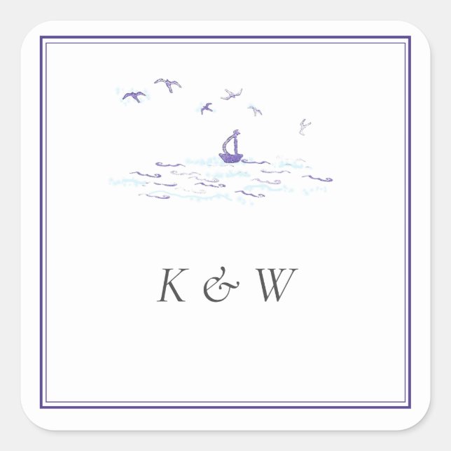 Monogramme für Nautische Navy mit klassischen Rahm Quadratischer Aufkleber (Vorderseite)
