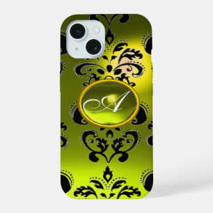 MONOGRAMME GEMME DAMASSÉ NOIR JAUNE