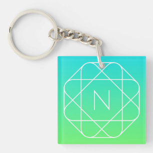 Monogramme géométrique cool   Ombre Vert bleu et c