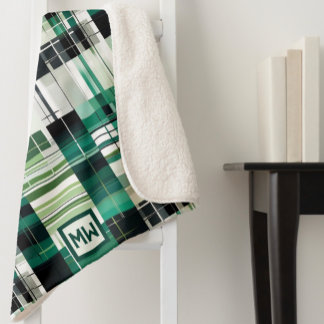 monogramme géométrique vert moderne plaid