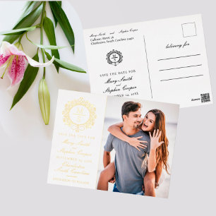 Monogramme Gilded Photo Enregistrer La Date Cartes