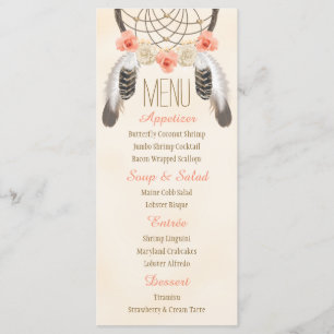 Monogramme Gold Coral Dreamcatcher Menu Mariage