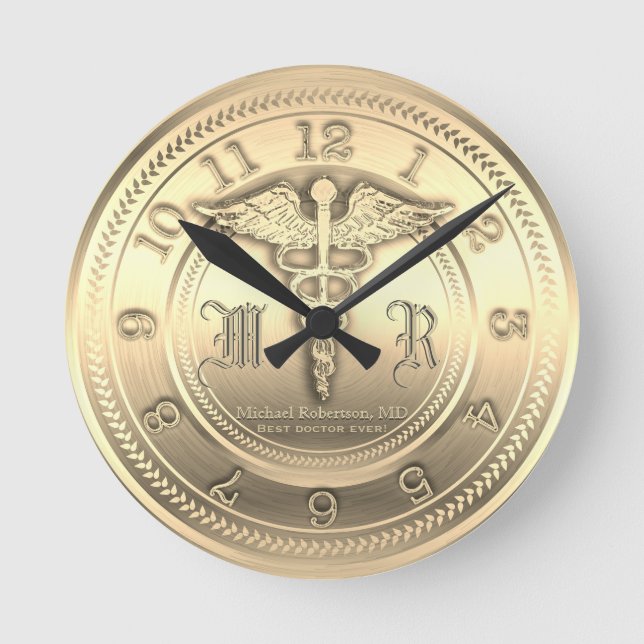 Monogramme Gold Doctor Médicale Clinique Horloge (Recto)