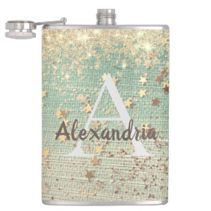 Monogramme Gold Stars sur flacon vert de mer