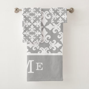 Monogramme Gris Blanc Fleur de lis modifiable