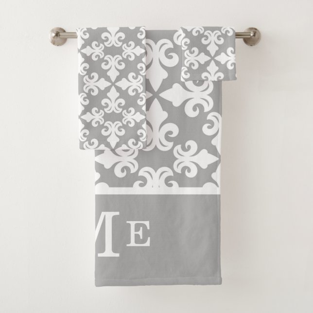 Monogramme Gris Blanc Fleur de lis | modifiable (En situation)