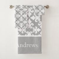 Monogramme Gris Blanc Fleur de lis Personnalisé
