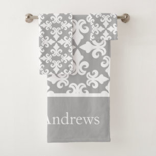 Monogramme Gris Blanc Fleur de lis Personnalisé