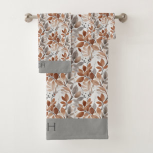 Monogramme Gris Brun Beige Feuille Botanique