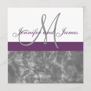 Monogramme gris de faire-part de mariage de prune