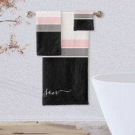 Monogramme gris rose rose noir en bande moderne