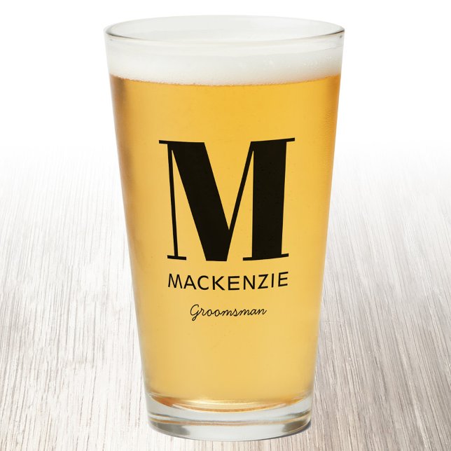 Monogramme Groomsman Nom Verre (Monogram name personalized groomsman beer glass)