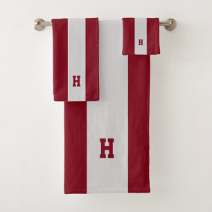 Monogramme H sur rayures carmin et gris clair