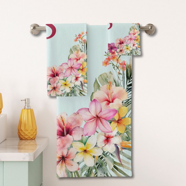 Monogramme Hibiscus rose Fleurs tropicales florale (In situ)