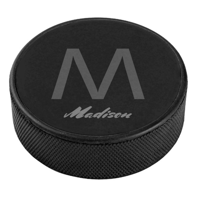 Monogramme Hochzeitsgeschenk Gefallen Elegant Grau Eishockey Puck (3/4)