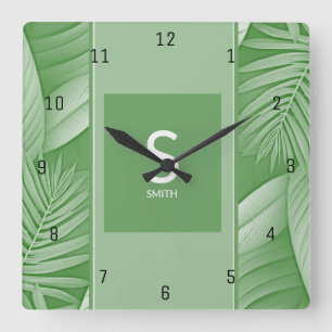 Monogramme Horloge murale Tropical Vert