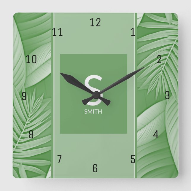Monogramme Horloge murale Tropical Vert (Recto)