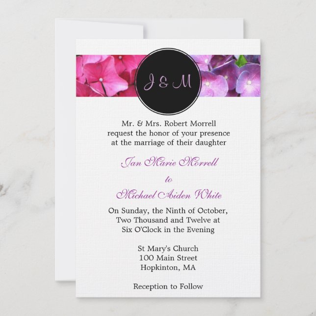 Monogramme Hydrangea Faire-part de mariage (Devant)