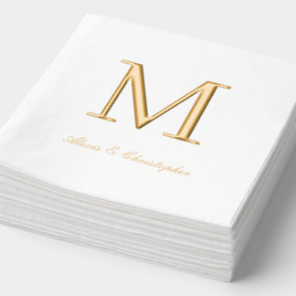 Monogramme initial avec des noms Mariage or Napkin