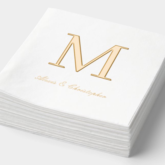 Monogramme initial avec des noms Mariage or Napkin (Détail)