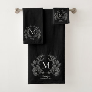 Monogramme initial de la crête florale noire noire
