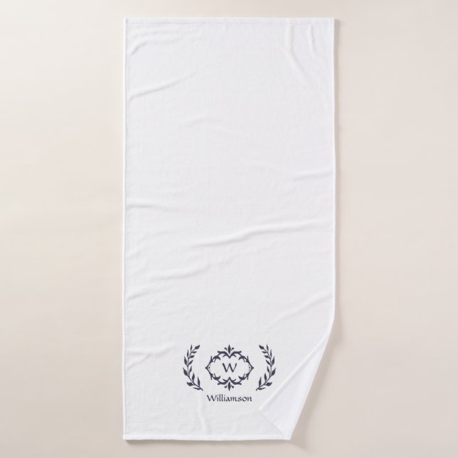 Monogramme Initial Élégant Moderne Blanc Bleu Tend (Serviette de bain)