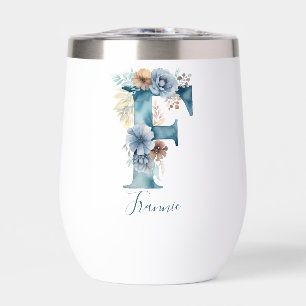Monogramme Initial F Blue Floral Aquarelle Cadeau