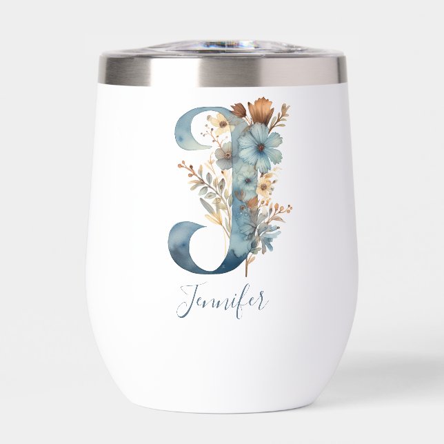 Monogramme initial J Blue Floral Aquarelle Cadeau (Avant)