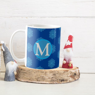 Monogramme initial "M" Blue Snowflakes Coffee Mug