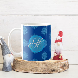 Monogramme initial "M" Blue Snowflakes Coffee Mug