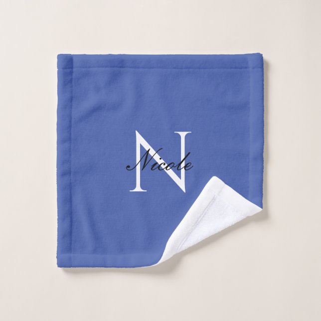 Monogramme initial manuscrit propre nom bleu (Gant de toilette)