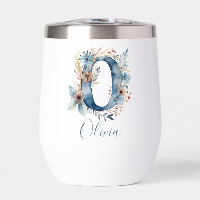 Monogramme Initial O Blue Floral Aquarelle Cadeau (Avant)