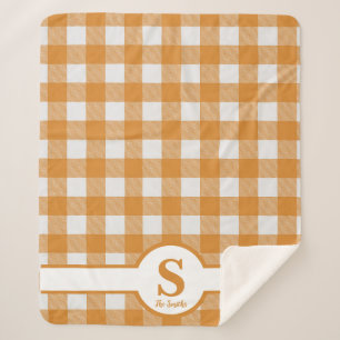 Monogramme initial orange et blanc plaid