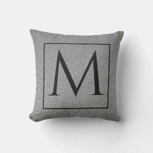 Monogramme Initial Schwarz-weiß Gray Glitzer Stilv Kissen
