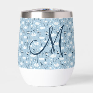 Monogramme Initiale Boho Bleu Flore Blanche tendan