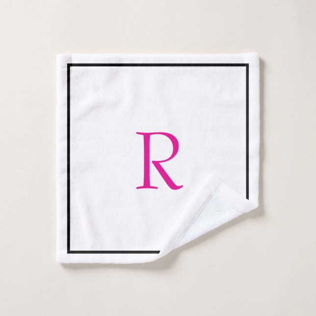 Monogramme Initiales Lettre Nom Hot rose noir blan (Gant de toilette)