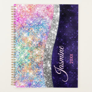 monogramme irisé argent violet faux parties scinti