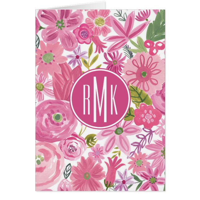 Monogramme | Je fais Pink Aquarelle Motif Floral (Devant)