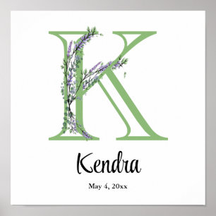Monogramme K Lavender Eucalyptus nursery Poster