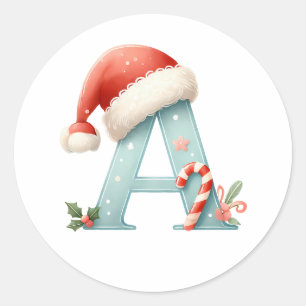Monogramme lettre A, Sticker de Noël du chapeau de