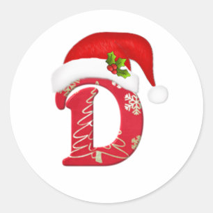 Monogramme lettre D, Sticker de Noël du chapeau de