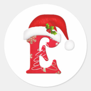Monogramme lettre E, Sticker de Noël du chapeau de