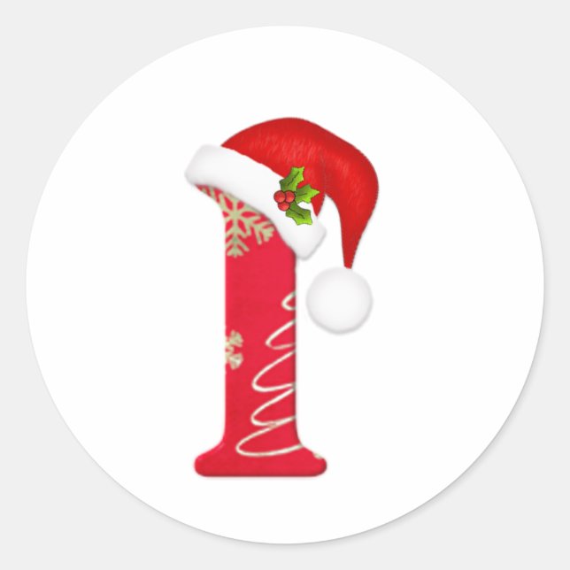 Monogramme lettre I, Sticker de Noël du chapeau de (Devant)