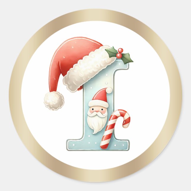 Monogramme lettre I, Sticker de Noël du chapeau de (Devant)
