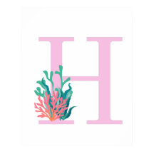 Monogramme lettre initiale H Affiche rose turquois