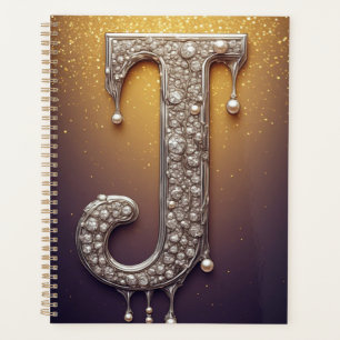 Monogramme Lettre J de Luxe en Or Diamant Perle