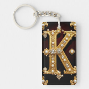 Monogramme lettre K en or avec diamants et perles