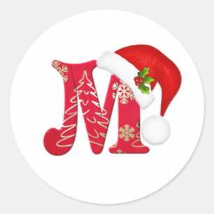Monogramme lettre M, Sticker de Noël du chapeau de