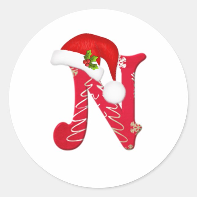 Monogramme lettre N, Sticker de Noël du chapeau de (Devant)