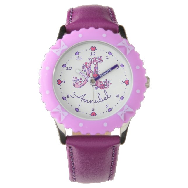 Monogramme lettre Un coeur de doodle filles montre (devant)